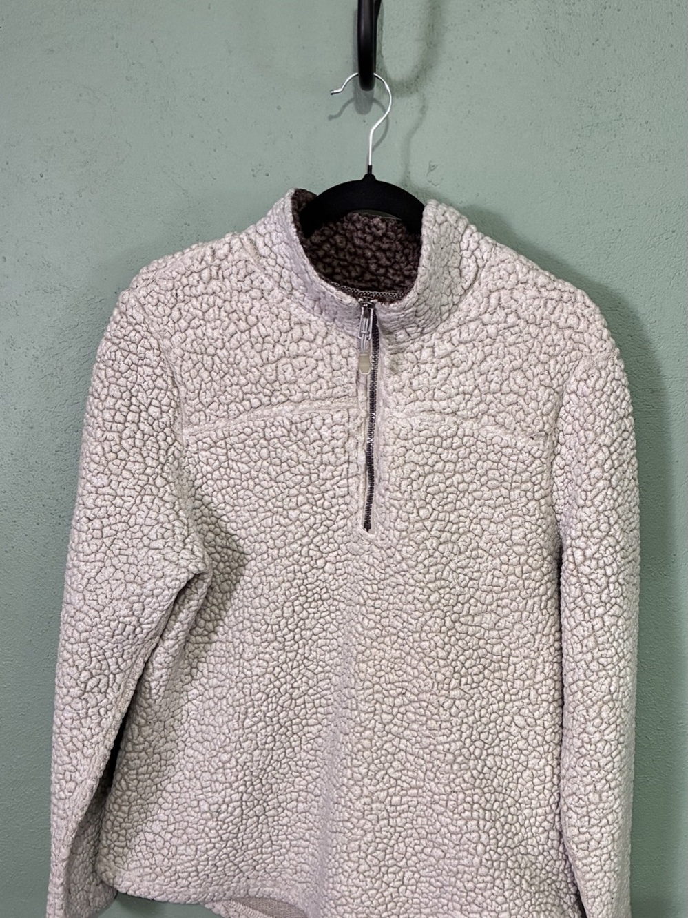 GreenTea Women’s Medium Ivory Sherpa Fleece Quarter Zip Pullover Cozy Sweater